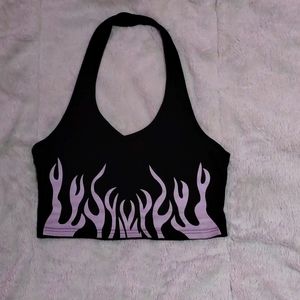 purple flame cropped halter top